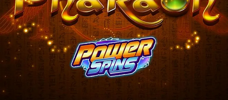 Power Spins feature logo glowing below the Lucky Pharaoh title